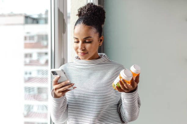 Woman checking health information on phone